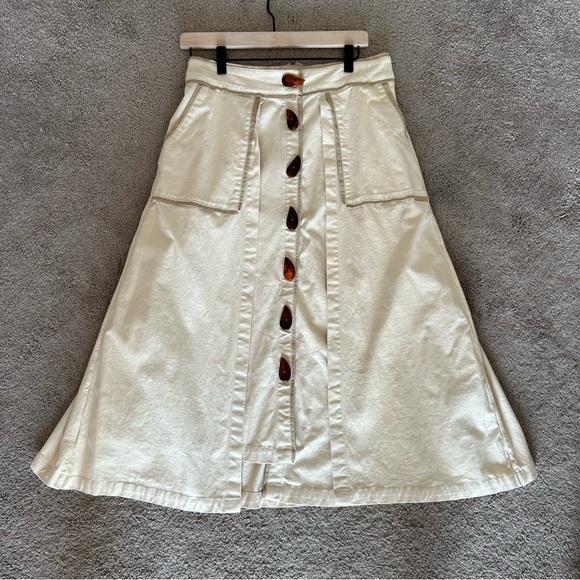 NORAH Brazilian Button Front Linen Midi Skirt Slow Fashion Women’s 6/8 - Picture 7 of 13